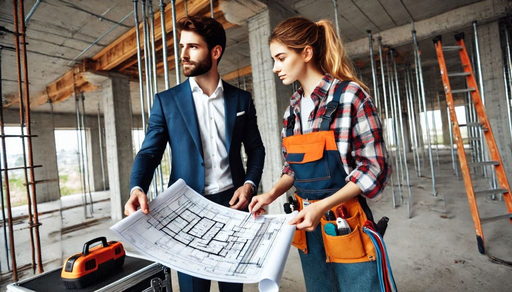 équipe sur le chantier d'un bâtiment