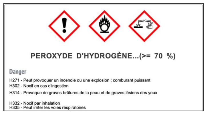étiquette danger peroxyde hydrogène