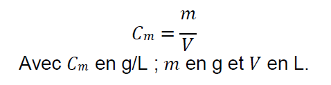 formule de calcul de la concentration massique