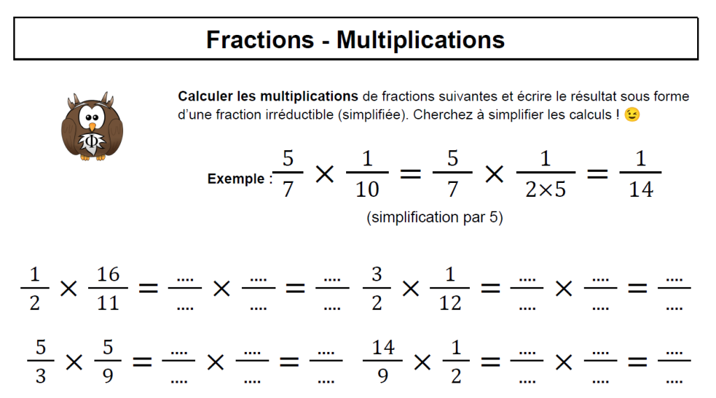 exercices à trous multiplication de fractions