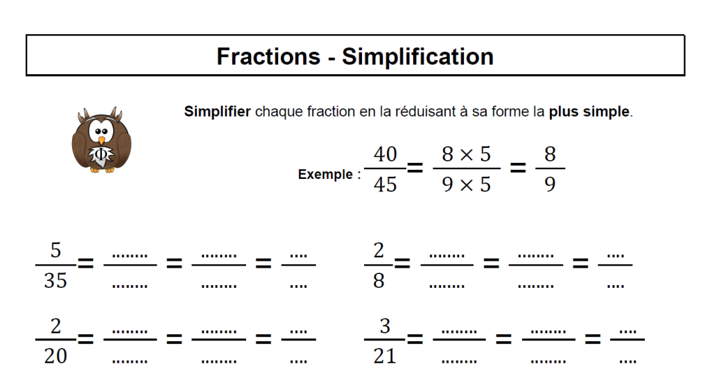 exercices de réduction de fractions