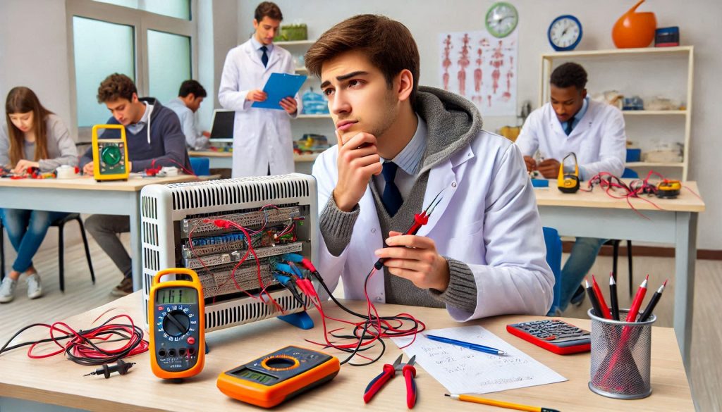 apprenti passant son CCF de physique en électricité